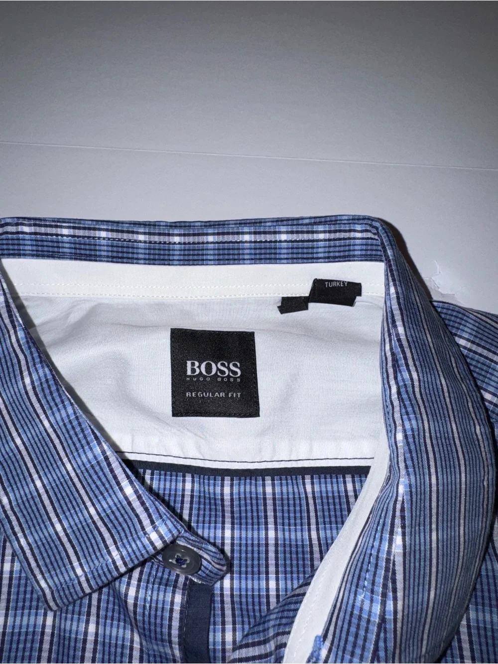 BOSS Blue Checked Long-Sleeve Dress Shirt